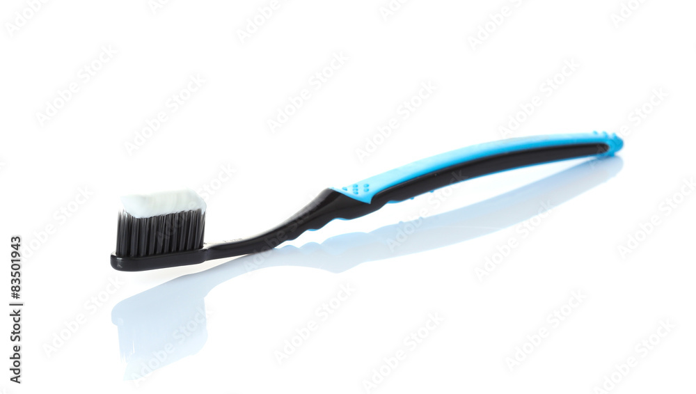 toothpaste on a toothbrush isolated on a white background toothpaste on a toothbrush isolated on a white background