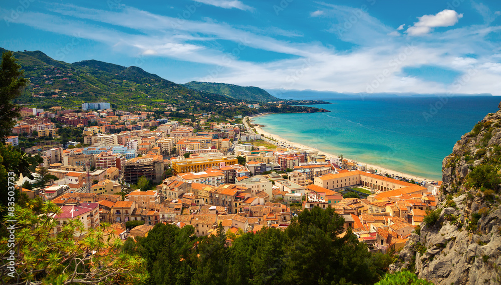 beautiful aerial view of the village Cefalu
