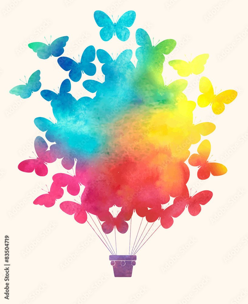 Fototapeta premium Watercolor_vintage_hot_air_balloon_Celebration_festive_backgroun