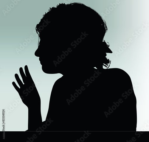 woman silhouette with hand gesture hey
