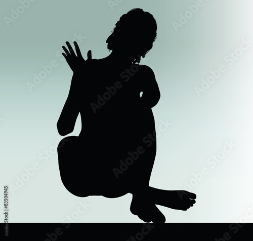 woman silhouette with hand gesture hey