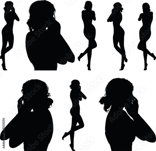 woman silhouette with hand gesture hands on the mouth