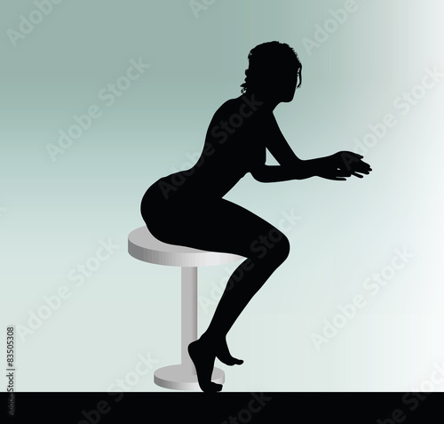 woman silhouette with sitting pose leaning on table