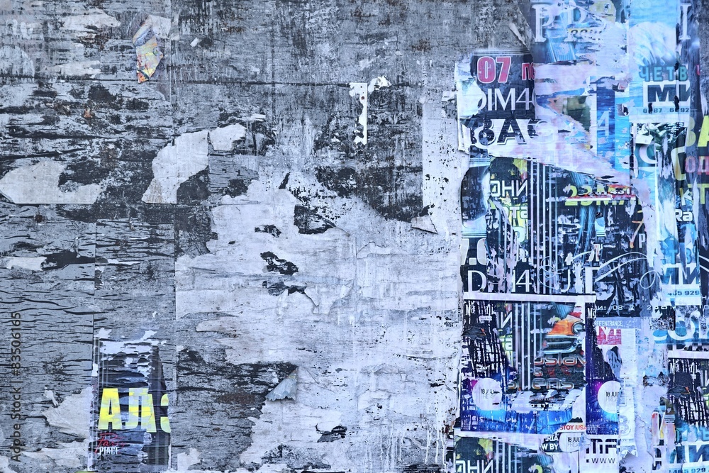 Fototapeta premium Old Wood Billboard With Torn Posters Background