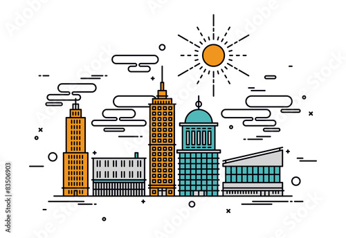 Business city line style illustration