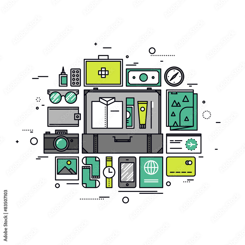 Preparing for a trip line style illustration Preparing for a trip line style illustration