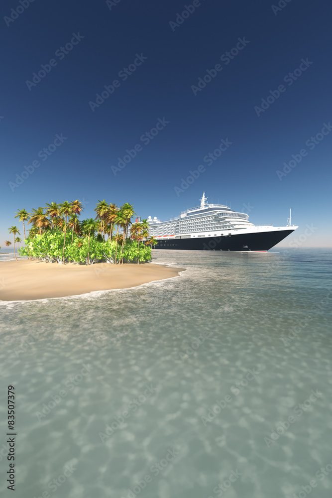 Fototapeta premium Cruise ship and tropical island
