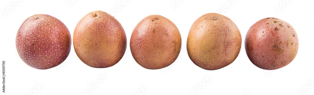 Passion fruit over white background