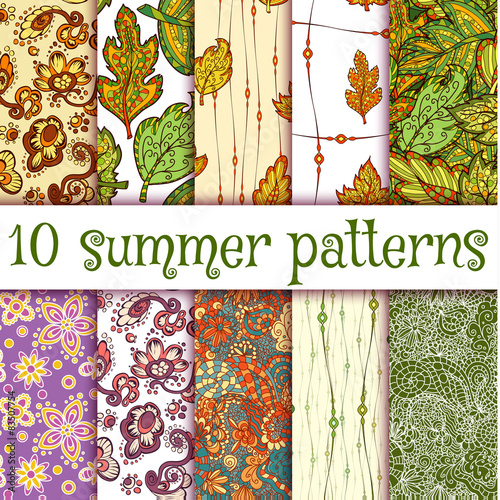 Vector set of handmade seamless summer patterns