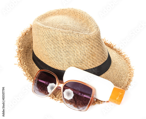 UV protection equipment.  Sunglasses  hat and sunblock.