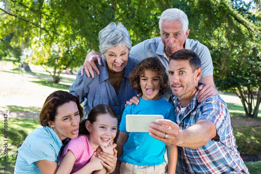 Extended family taking a selfie in the park Extended family taking a selfie in the park