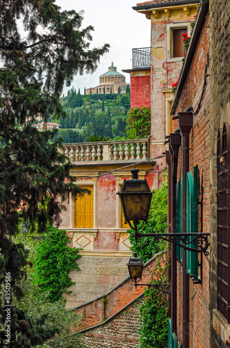 Verona Italy alley and Santuario Madonna di Lourdes