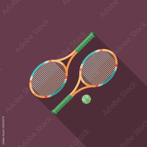 Tennis rackets flat square icon with long shadows. © Yury Velikanov