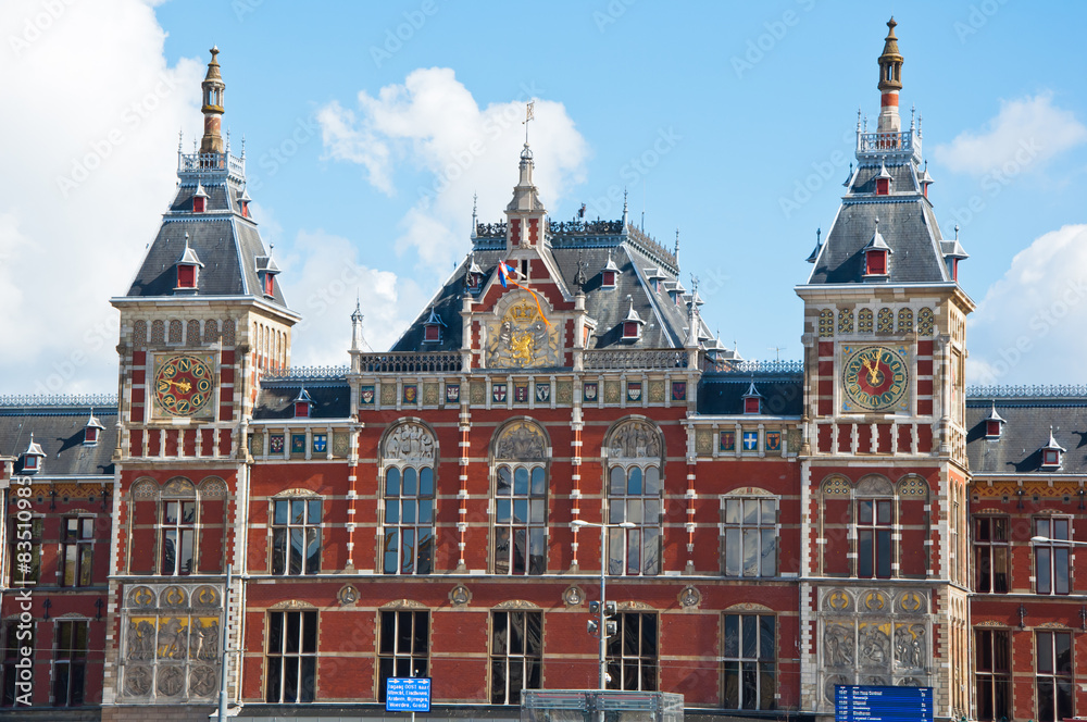Facade of the Amsterdam Centraal Station, Netherlands.