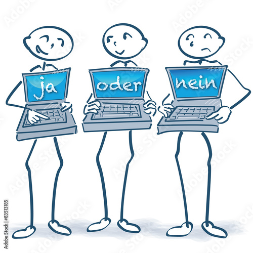 Strichmännchen mit Computern Ja und Nein