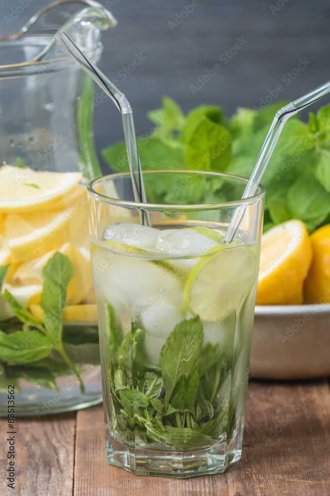 Fototapeta premium Lemonade with fresh lemon and mint