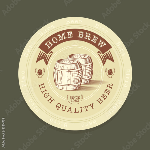 Vector beer tag in engraved style