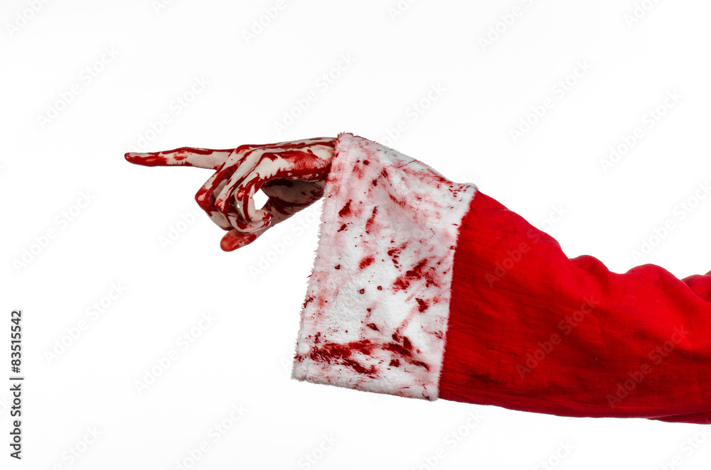 Naklejka premium Santa Zombie bloody hand on a white background