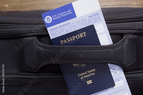 Customs declaration on a road suitcase