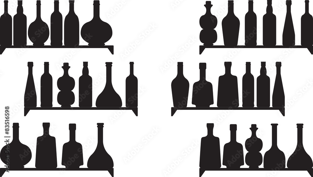 Shelves with booze isolated on white