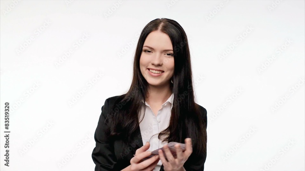 Business woman giving euro cash