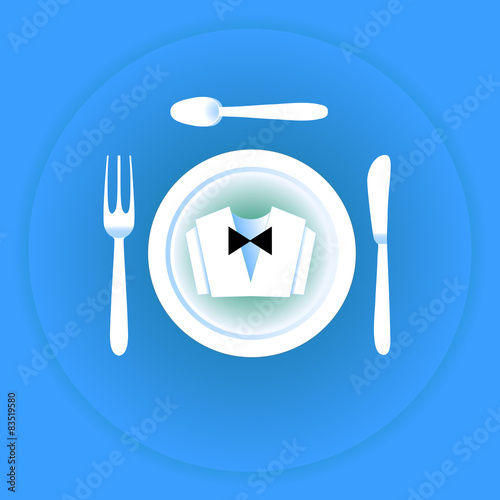 Serving cutlery and napkin. Clothing waiter.