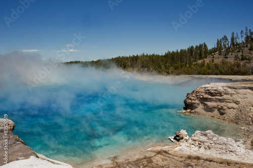 USA, Montana, Wyoming, Yellowstone National Park, Hot water vapor in national park photo