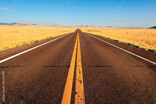 Straight Road through rural landscape between Springerville and Show Low, Apache County, Arizona, USA photo