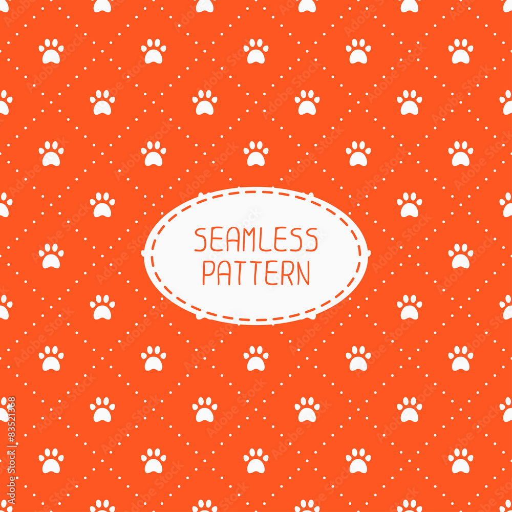 Seamless pattern with animal footprints, cat, dog. Wrapping