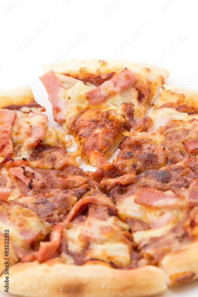 hawaiian pizza isolated on white background hawaiian pizza isolated on white background