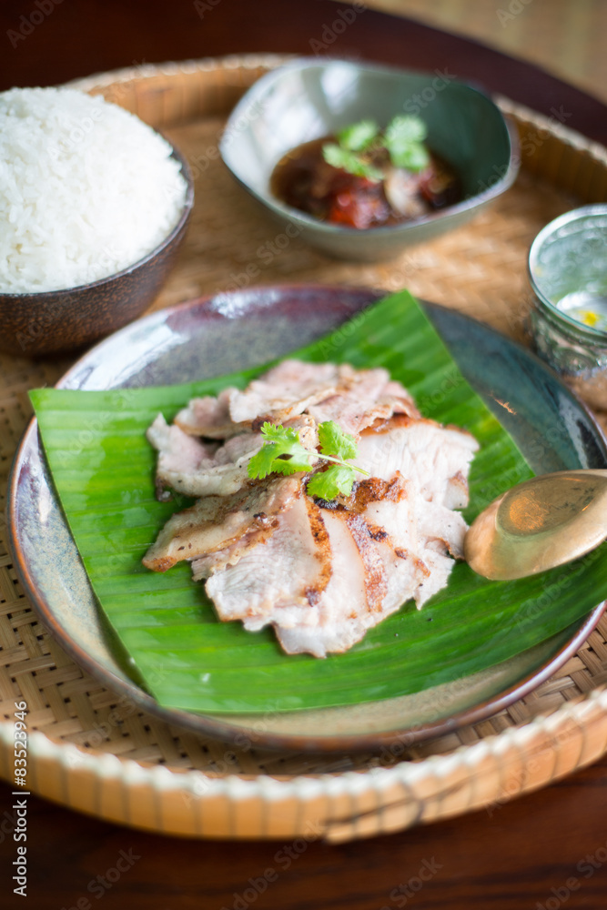 charcoal-boiled pork neck,Grill pork (Thai style food) charcoal-boiled pork neck,Grill pork (Thai style food)