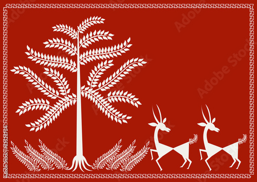 'Deers in a Forest ' Ancient Indian Tribal  Art - WARLI