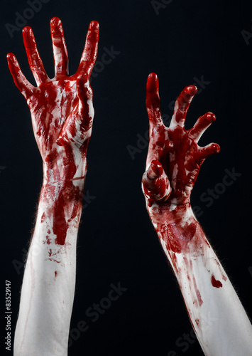 bloody hands killer zombie isolated on black background