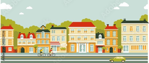 City panorama street background in flat style