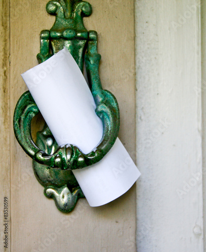 Note left on door knocker