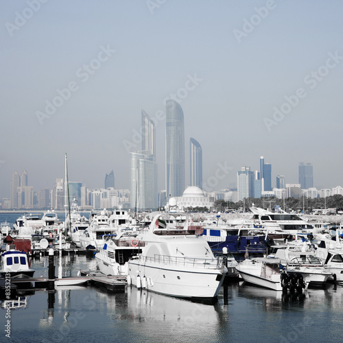 Abu Dhabi, United Arab Emirates, Abu Dhabi Skyline At Dusk photo