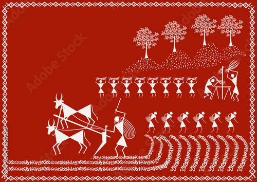 ' Indian Farming' Ancient Indian Tribal Art - WARLI