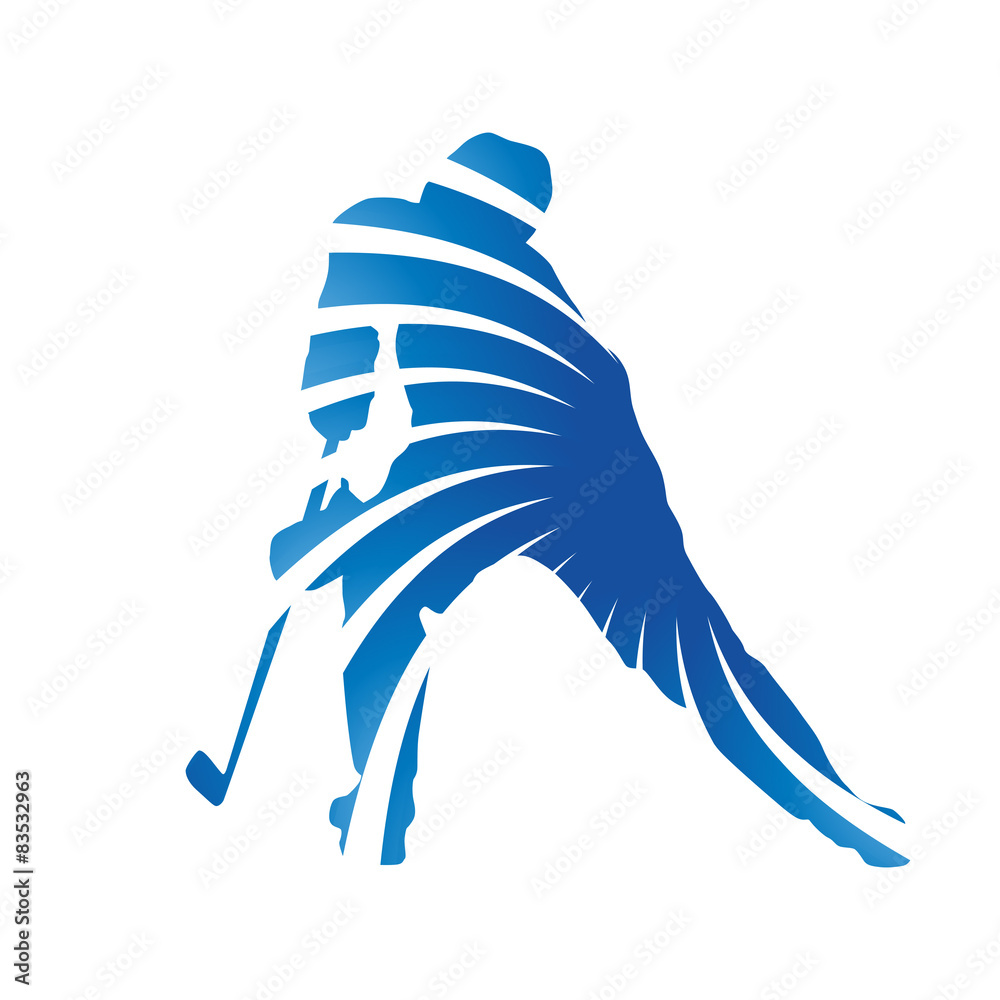 Fototapeta premium Abstract blue hockey player silhouette