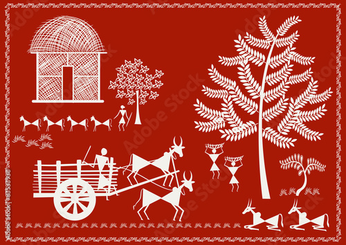' Vilage Life ' Ancient Indian Art - WARLI