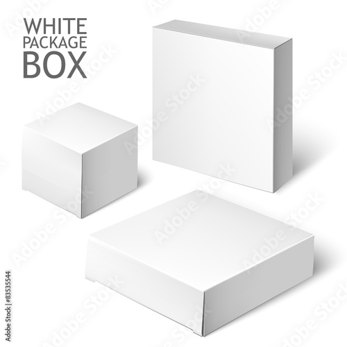 Set Of White Package Square. Cardboard Package Box