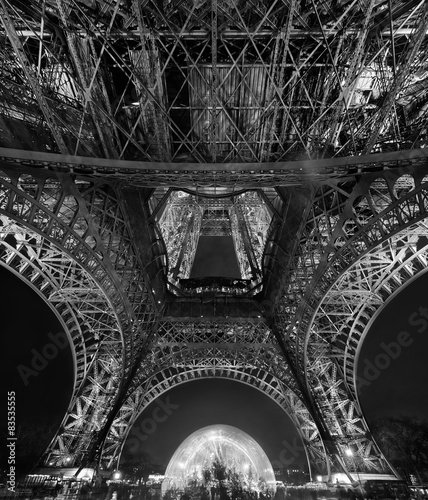 France, Paris, Upward view of Eiffel Tower at night #83535555
