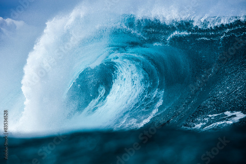Close-up of large blue breaking wave in Pacific Ocean, Hawaii, USA photo