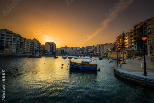 Malta, St Julian's, Spinola Bay at sunset photo