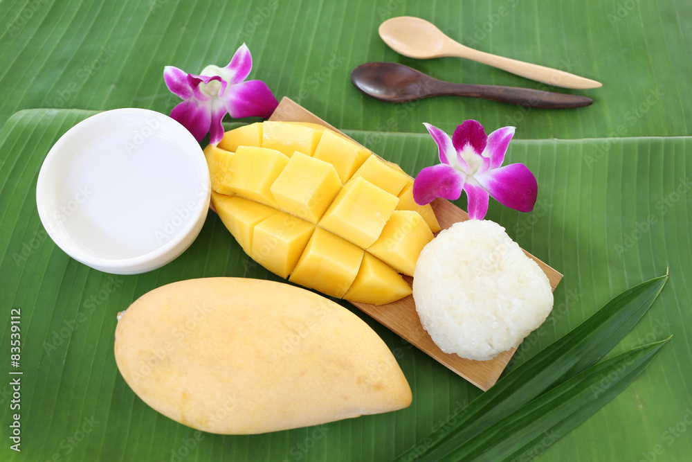 mango sticky rice local dessert. mango sticky rice local dessert.