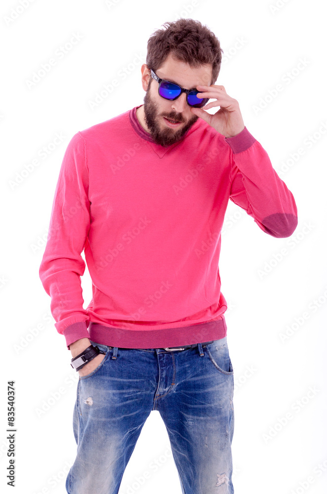 Smiling young man with beard posing Smiling young man with beard posing