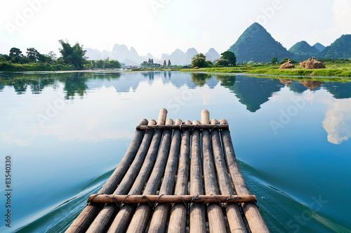 Bamboo raft on Li River, Guilin, Yangshou, China photo