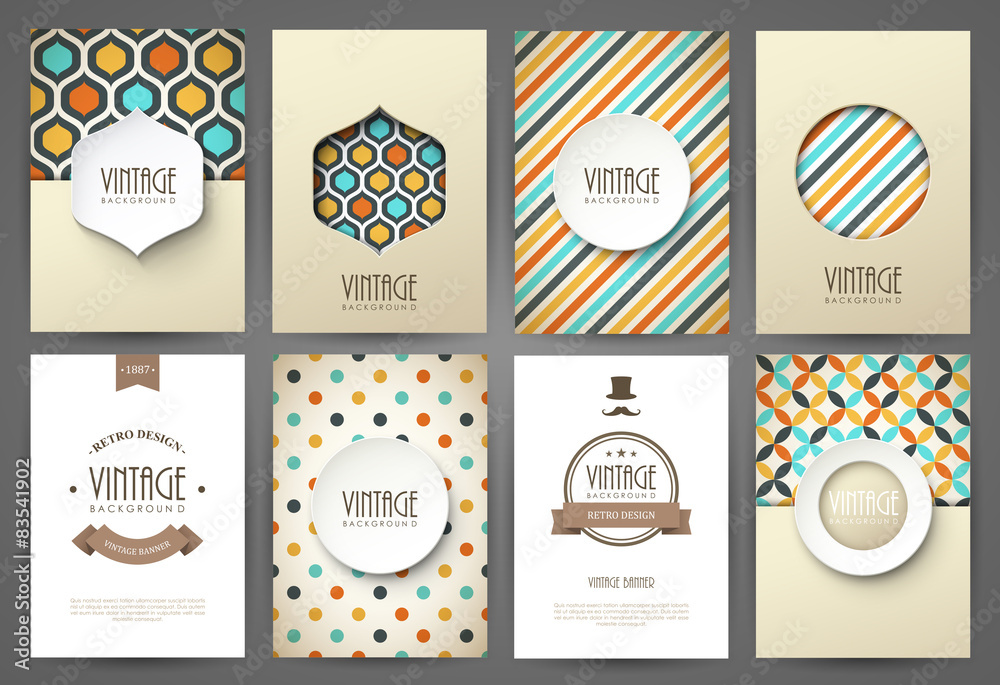 Set of brochures in vintage style. Vector design templates.