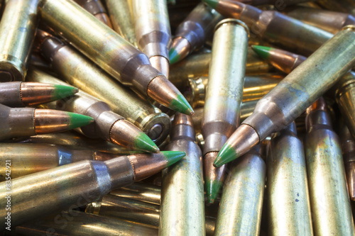 Rifle shells with green tipped bullets