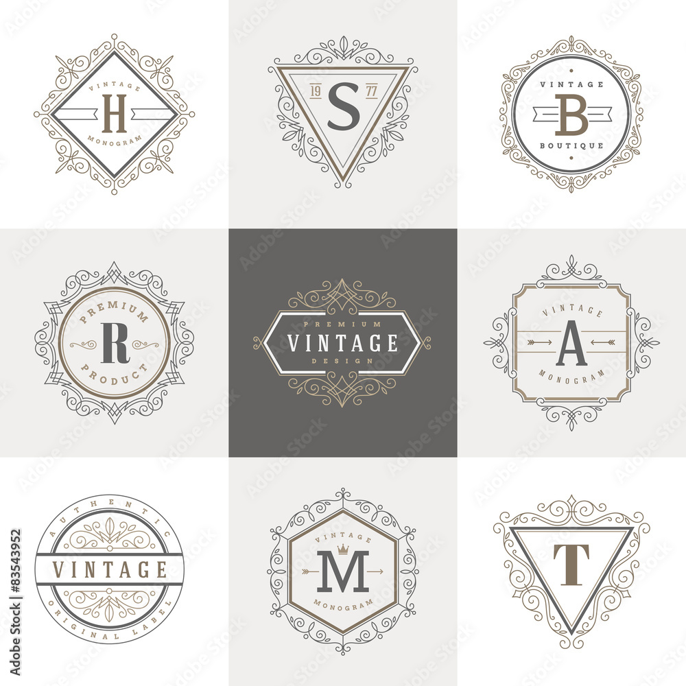 Obraz premium Monogram logo template with flourishes ornament elements