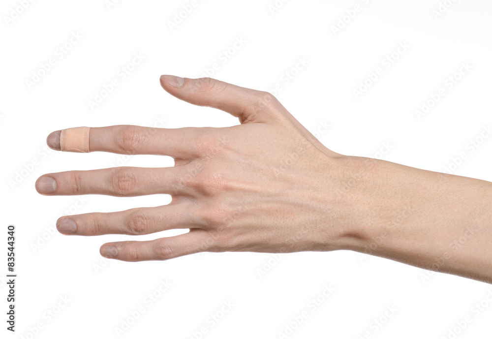 man's hand glued medical plaster first aid plaster advertising man's hand glued medical plaster first aid plaster advertising